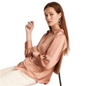 J Crew-Collared Satin-Back Crepe Popover Blouse - M